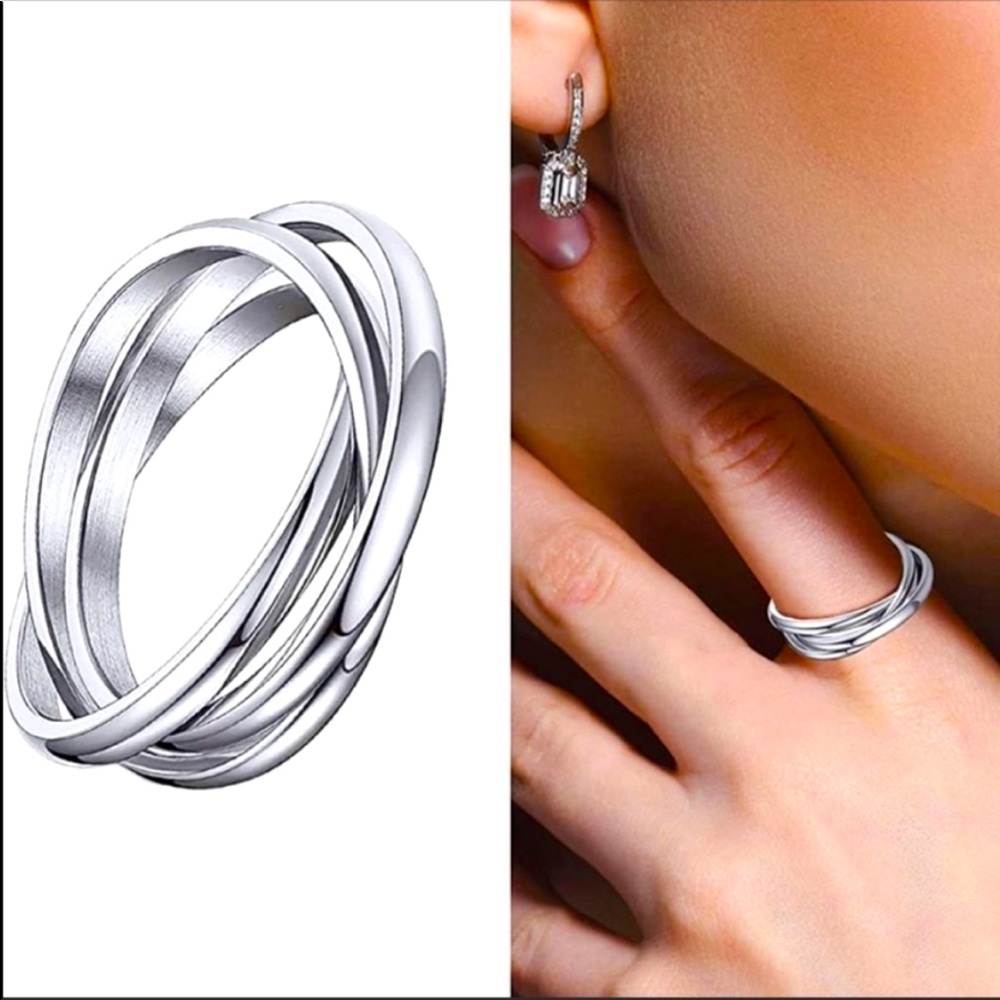 🦋3/$30🦋 Silver Tone Stainless Steel Interlocking Band Fidget Ring Size 5
